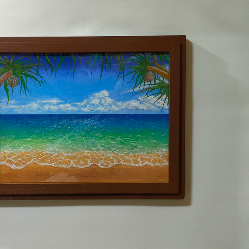 絵画（アクリル原画）沖縄の海辺の風景 手作り額付き 絵画 syuri