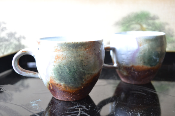 【コーヒーカップ】三彩釉　コーヒーカップ2個組　★萩焼　 3枚目の画像