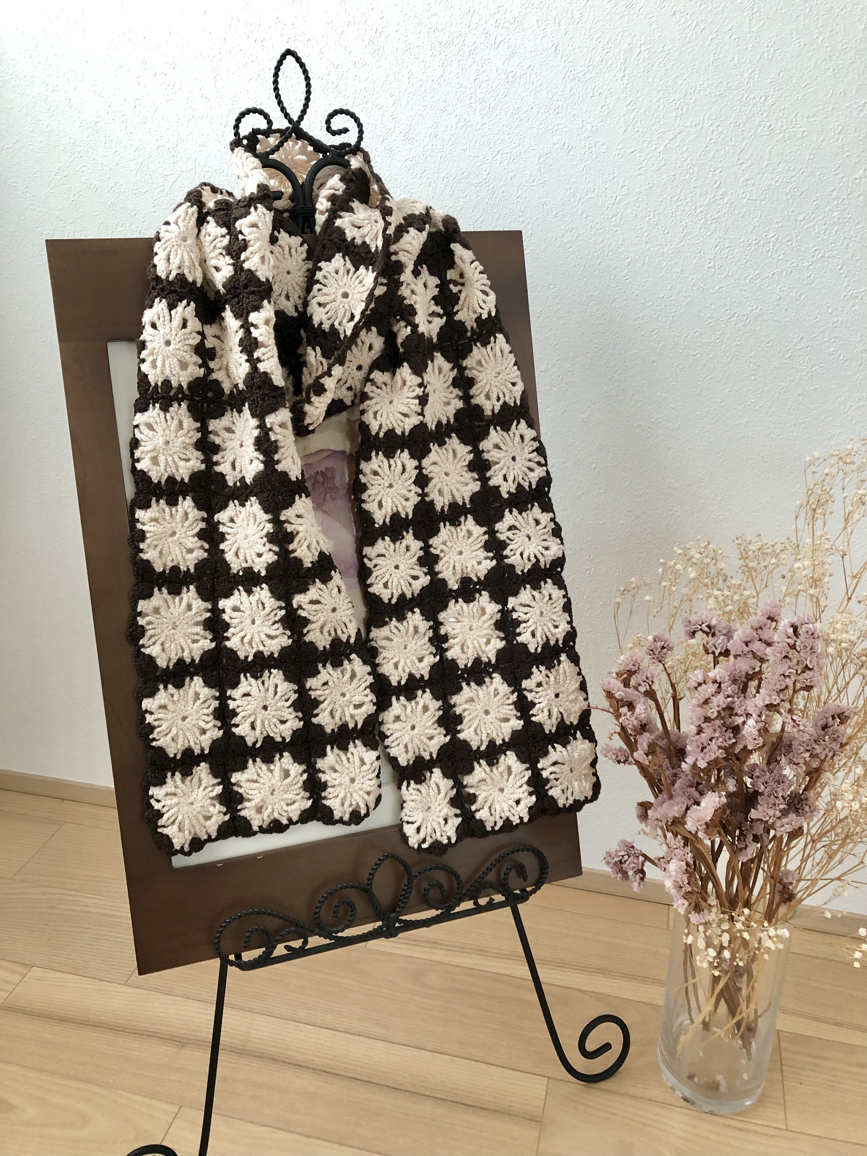 大人カラー＊モチーフストール(ウール100%)