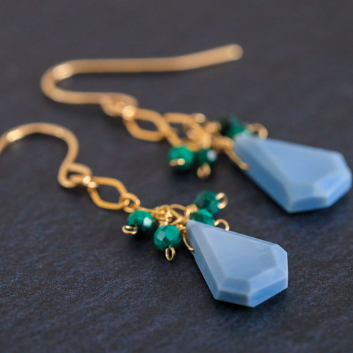 14kgf ブルーオパール、マラカイトのピアス/イヤリング ピアス（フック