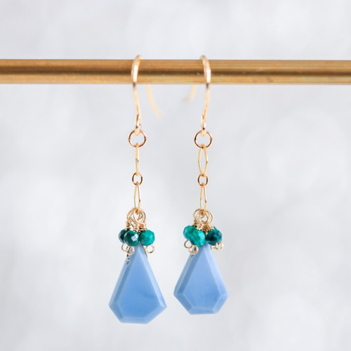 14kgf ブルーオパール、マラカイトのピアス/イヤリング ピアス（フック