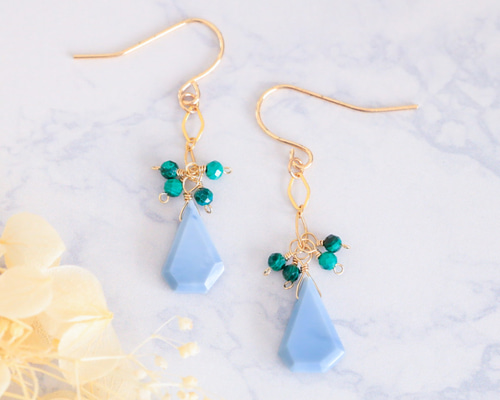 14kgfブルーオパールゴールドフラワースリムピアス/イヤリング 14kgfブルーオパールゴールドフラワースリムピアス/イヤリング