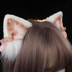 【受注生産】大福猫の耳カチューシャ 手作りリアルな毛皮のような ヘアアクセサリー シミュレーション動物の耳 ロリータ 3枚目の画像