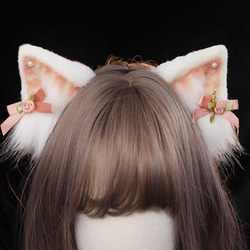 【受注生産】大福猫の耳カチューシャ 手作りリアルな毛皮のような ヘアアクセサリー シミュレーション動物の耳 ロリータ 1枚目の画像