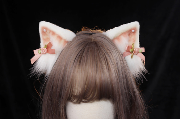 【受注生産】大福猫の耳カチューシャ 手作りリアルな毛皮のような ヘアアクセサリー シミュレーション動物の耳 ロリータ 1枚目の画像