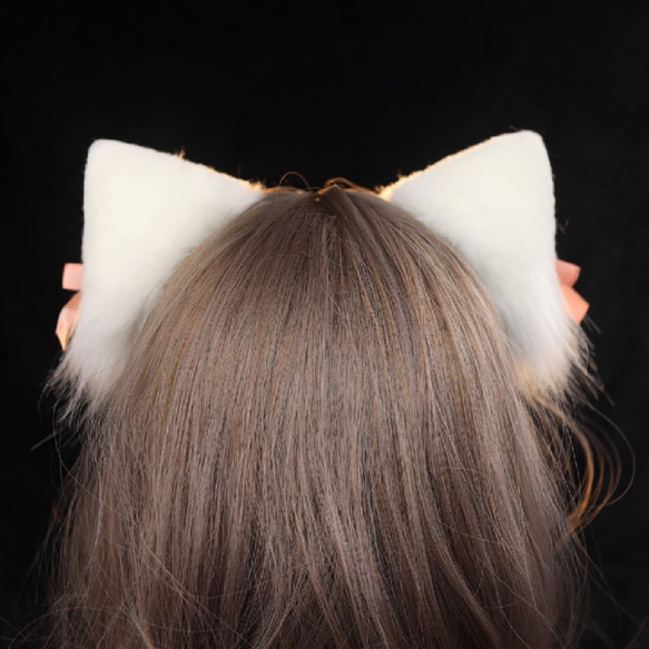 【受注生産】大福猫の耳カチューシャ 手作りリアルな毛皮のような ヘアアクセサリー シミュレーション動物の耳 ロリータ 6枚目の画像