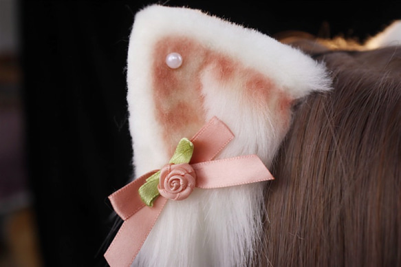 【受注生産】大福猫の耳カチューシャ 手作りリアルな毛皮のような ヘアアクセサリー シミュレーション動物の耳 ロリータ 4枚目の画像