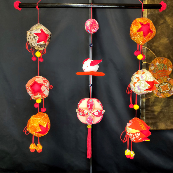 鬼灯と七宝てまりの三連吊るし飾り その他置物 Craft-House