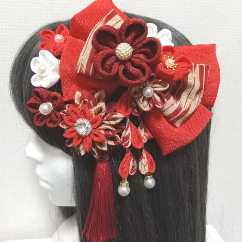 髪飾り 髪飾り赤 髪飾りえんじ リボン 成人式髪飾り 卒業式髪飾り  