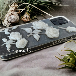 送料無料 キラキラ 樹脂 花 iPhone 14 15 全機種対応 Samsung S24 ケース クリア スマホケース 5枚目の画像