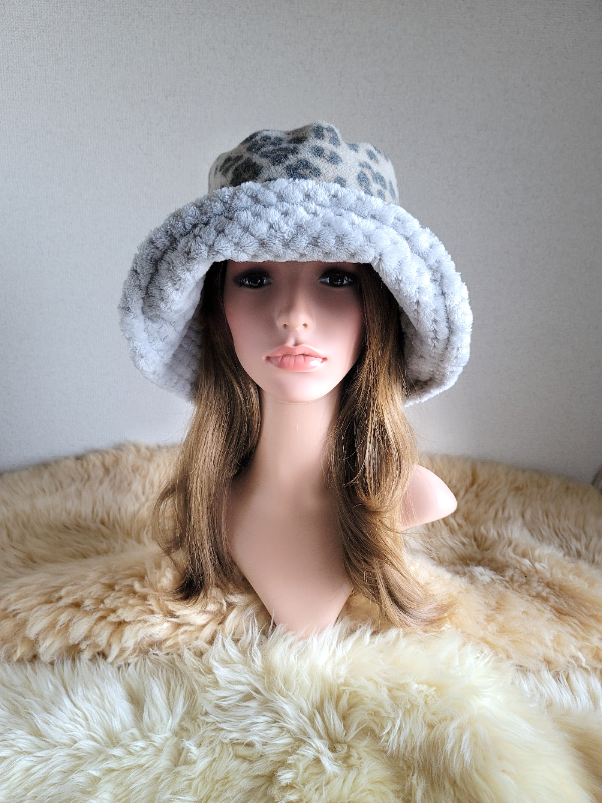 ふわモコ★レオパード柄★約62.5㎝★ひとつ持っていると便利なプレーンハット