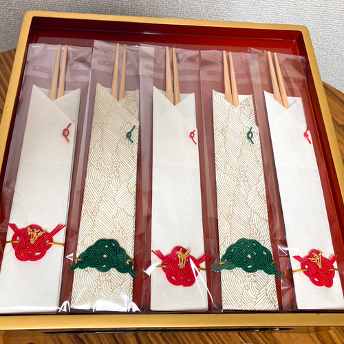 □最高級□美濃和紙と吉野杉箸の祝い箸5膳セット 水引付 箸・箸置き 