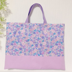 【受注制作】B28花柄リボン 紫×オーキッド レッスンバッグ 手提げバッグ 女の子 絵本袋 入園入学 マチ付き 大きめ 2枚目の画像