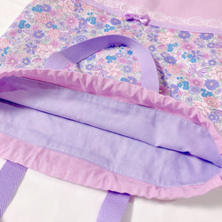 【受注制作】B28 ３点セット花柄リボン 紫×オーキッドレッスンバッグ 上履き入れ　体操服袋 入園入学 マチ付き有 10枚目の画像