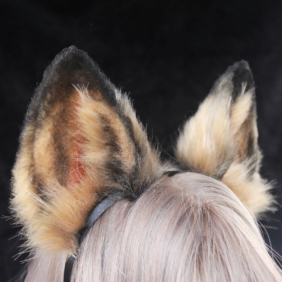 【受注生産】シェパード犬耳カチューシャ 手作り リアルな毛皮のような ヘアアクセサリー   シミュレーション動物の耳 3枚目の画像