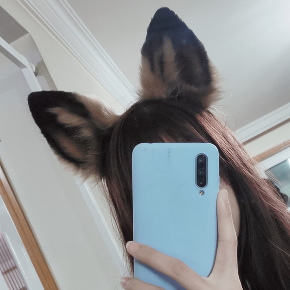 【受注生産】シェパード犬耳カチューシャ 手作り リアルな毛皮のような ヘアアクセサリー   シミュレーション動物の耳 9枚目の画像