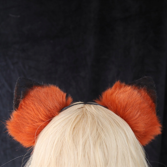 【受注生産】赤狐耳カチューシャ 手作りリアルな毛皮のような ヘアアクセサリー   シミュレーション動物の耳 3枚目の画像