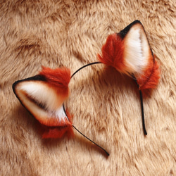【受注生産】赤狐耳カチューシャ 手作りリアルな毛皮のような ヘアアクセサリー   シミュレーション動物の耳 4枚目の画像
