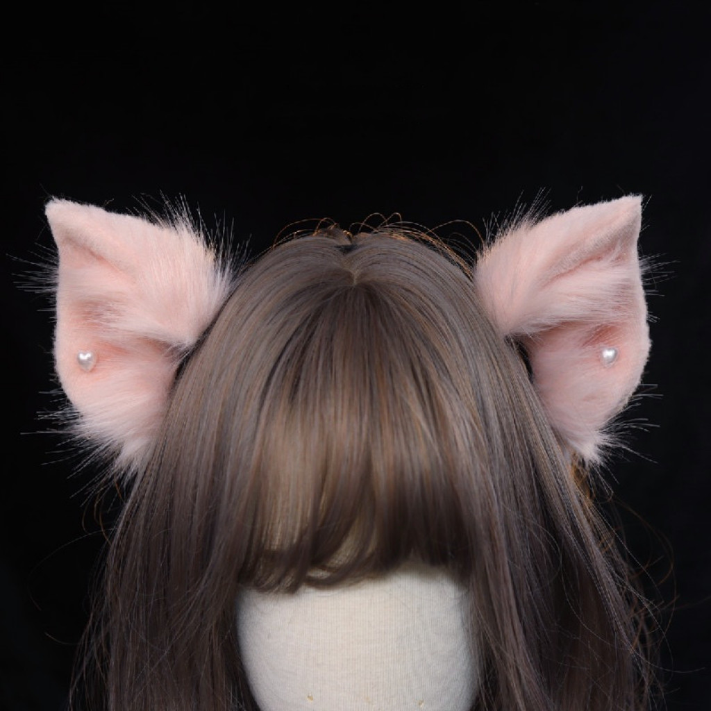 【受注生産】ミニブタ耳カチューシャ 手作り リアルな毛皮のような ヘアアクセサリー   シミュレーション動物の耳
