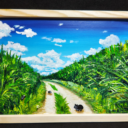 油絵 絵画 【サトウキビ畑のうさぎ】 絵画 HR 通販 15161248