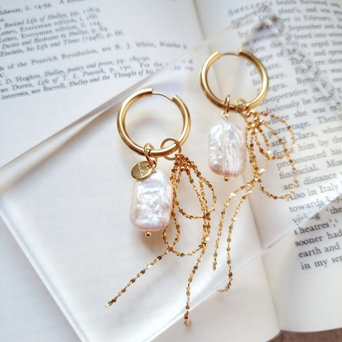 ange バロックパール チェーンピアス イヤリング ピアス（フープ 