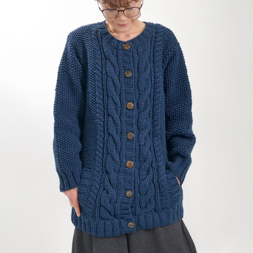 ほっこり手編みのぬくもり＊ケーブル×パプコーン編み＊ウールニット