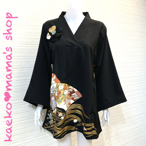 チュニックワンピース✿総丈78㎝✿黒留袖✿和モダン(着物 チュニックワンピース✿総丈78㎝✿黒留袖✿和モダン(着物