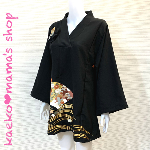 チュニックワンピース✿総丈86㎝✿黒留袖✿和モダン（着物