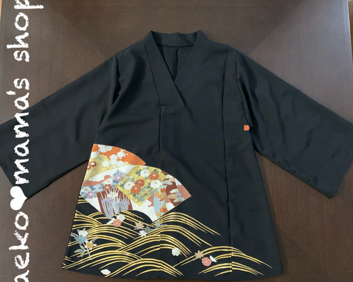 チュニックワンピース✿総丈86㎝✿黒留袖✿和モダン（着物