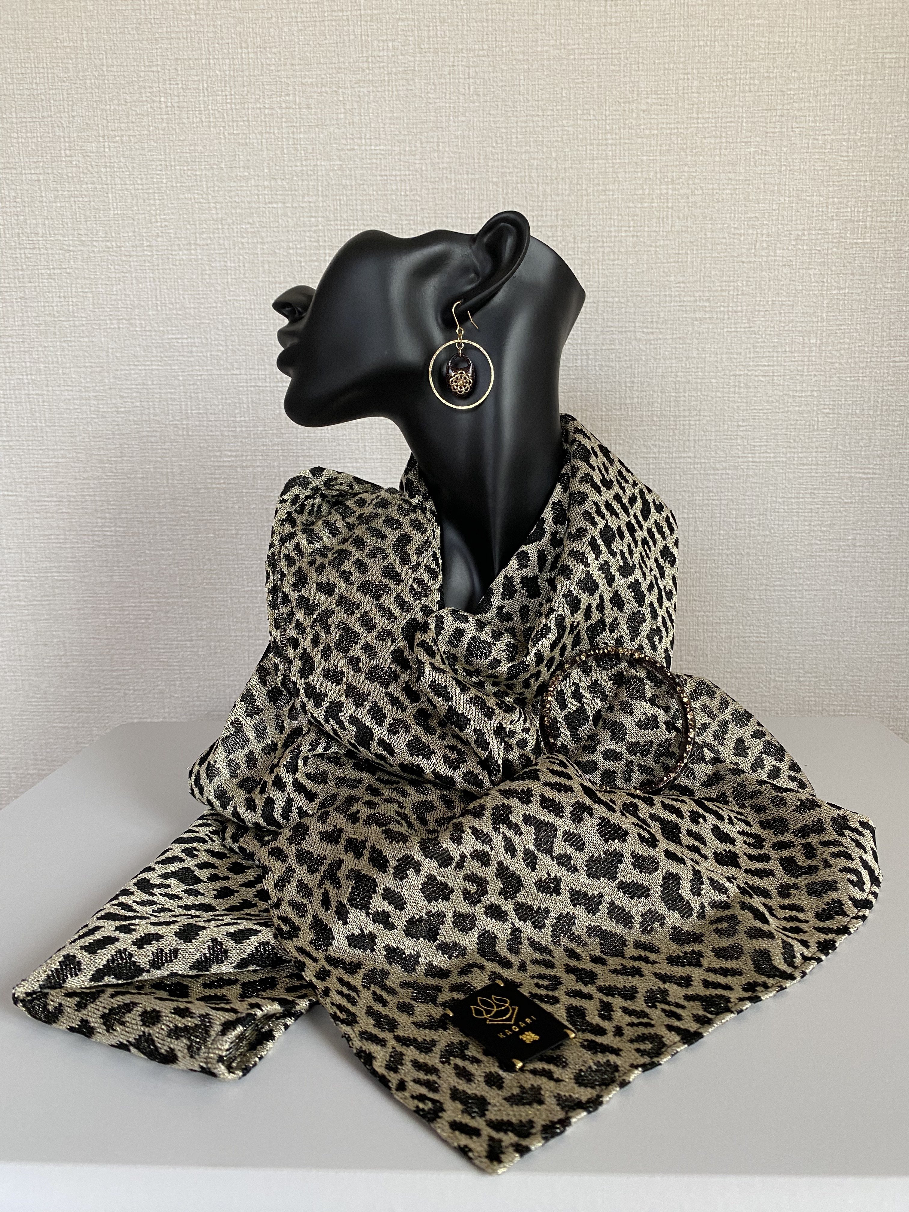 ヒョウ柄金ラメ入りロングストール&アクセサリー3点セット