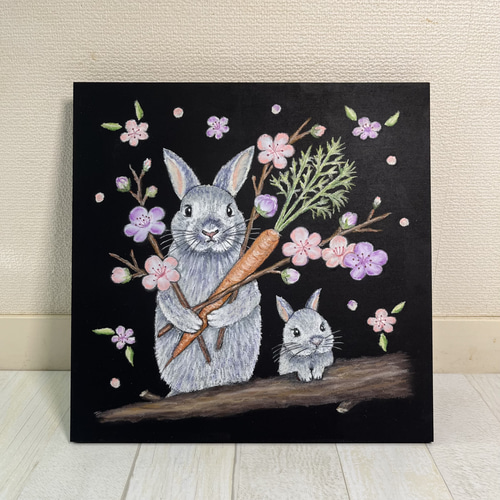 ウサギの親子（受注制作）✨チョークアート・原画 絵画 にじいろ 通販