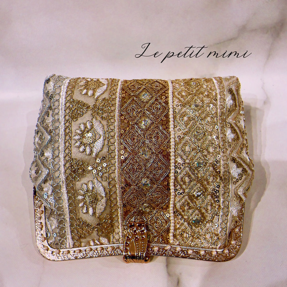 異国情緒漂う魅惑の高級インド刺繍レースパッチワーククラッチ❤︎フォーマルにも、、、選べる口金　ミニバッグ　フォーマル 4枚目の画像