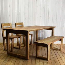 送料無料 幅150㎝ ダイニングテーブル 5点セット 無垢材 RONOJI 茶脚