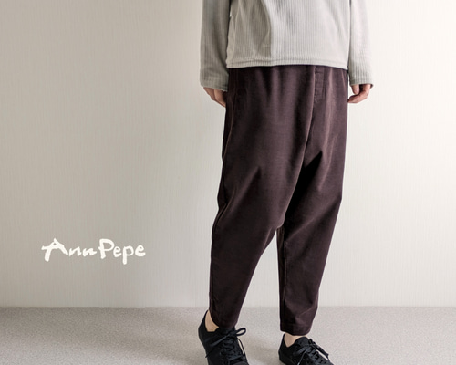 太さ・股上も選べる♧ サルエルパンツ／軽めコーデュロイ綿100% あずき