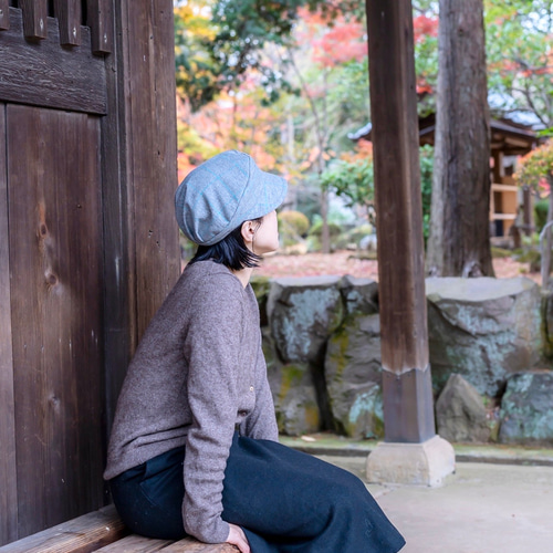 Sサイズ＊グレーチェック生地のマリンキャスケット 秋冬 小さめ 即納