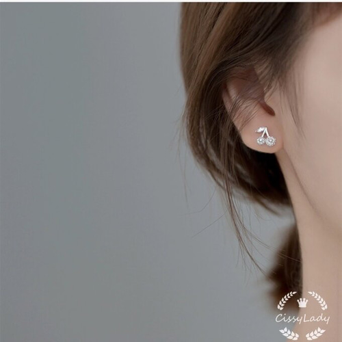 新作 S925純銀製 さくらんぼ チェリー ミニピアス G7500 ニッケル