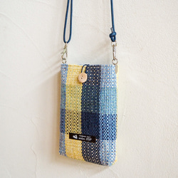 [Creema Limited Spring Lucky Bag] 格紋手工編織托特包和智能手機手拿包套裝（藍色） 第9張的照片