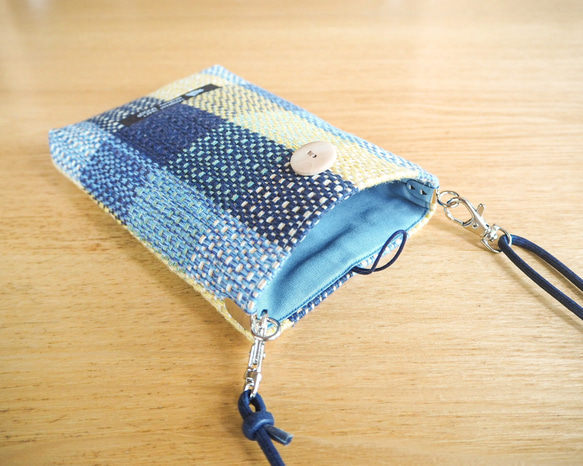 [Creema Limited Spring Lucky Bag] 格紋手工編織托特包和智能手機手拿包套裝（藍色） 第4張的照片