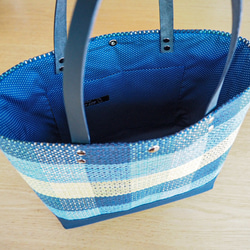 [Creema Limited Spring Lucky Bag] 格紋手工編織托特包和智能手機手拿包套裝（藍色） 第5張的照片