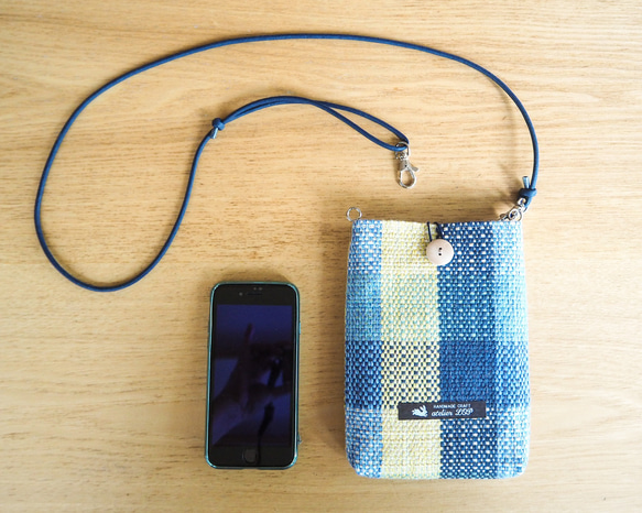 [Creema Limited Spring Lucky Bag] 格紋手工編織托特包和智能手機手拿包套裝（藍色） 第3張的照片
