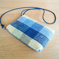 [Creema Limited Spring Lucky Bag] 格紋手工編織托特包和智能手機手拿包套裝（藍色） 第8張的照片