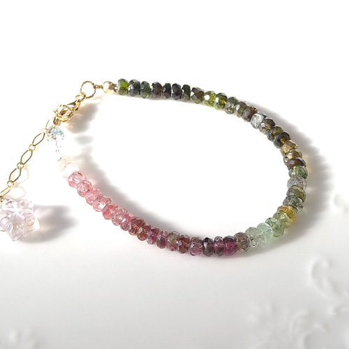 14kgfバイカラートルマリン・プレナイトブレスレット