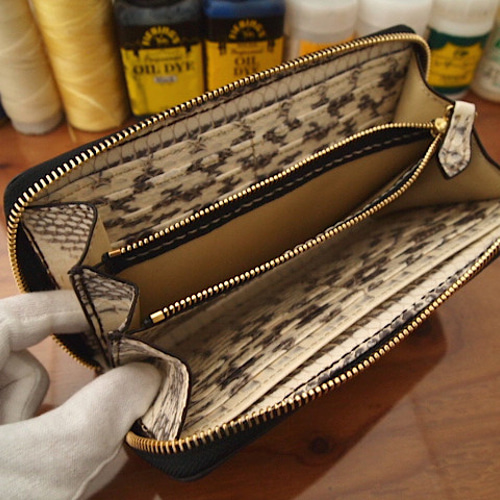 オーダー】内装スネーク全張り×外側クロコダイル手縫いコンビラウンド  