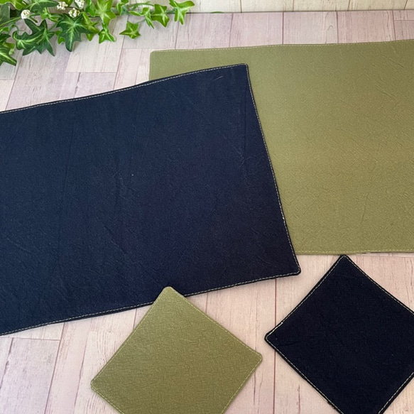 ティーマットセット　和風市松模様　猫柄　茶色系　ペアマット+ペアコースター　送料込み 4枚目の画像