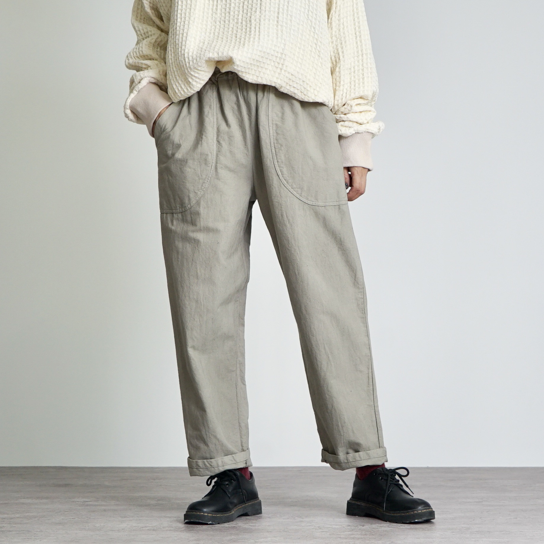 スッキリサルエルパンツ/カーキ/三河織物