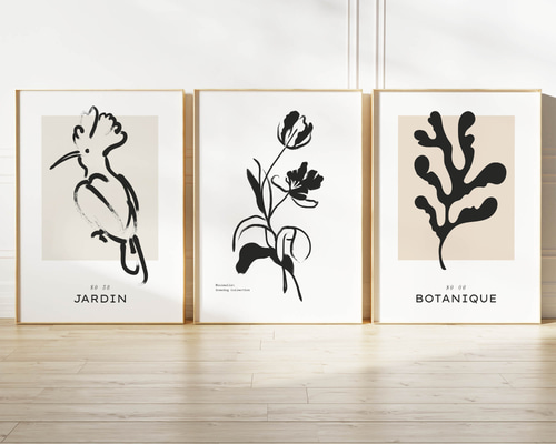 アートポスター ボタニカル モノクロ 北欧風 白黒 抽象 ミニマル