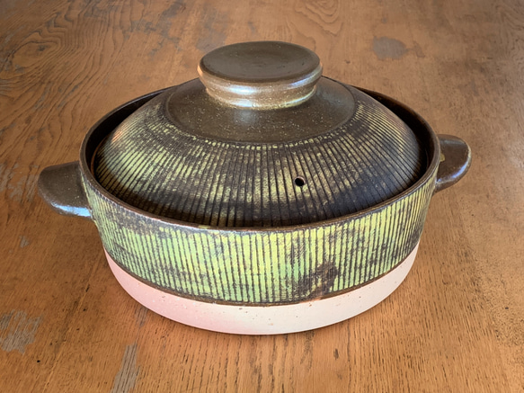 ストライプ土鍋(五人用)　10号　耐熱陶器 1枚目の画像