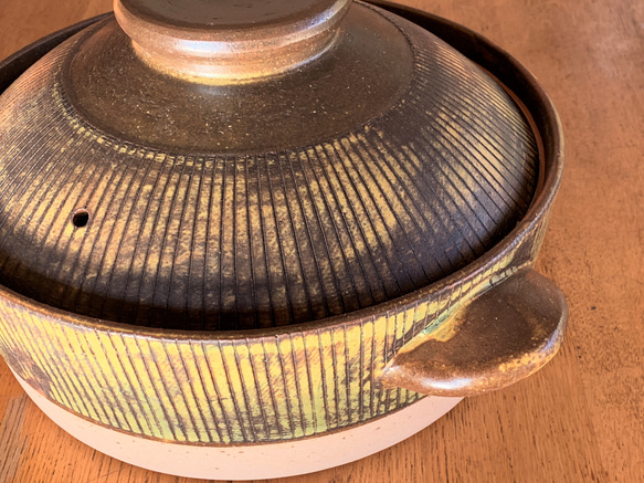 ストライプ土鍋(五人用)　10号　耐熱陶器 6枚目の画像