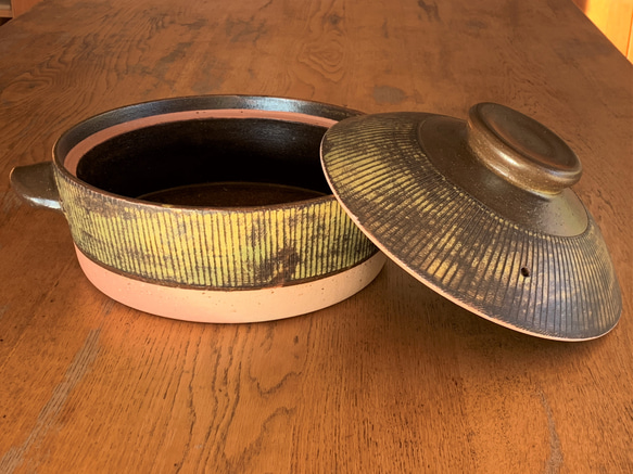 ストライプ土鍋(五人用)　10号　耐熱陶器 3枚目の画像