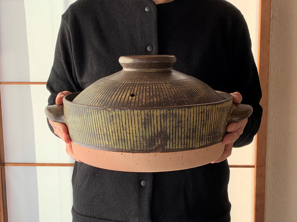 ストライプ土鍋(五人用)　10号　耐熱陶器 10枚目の画像
